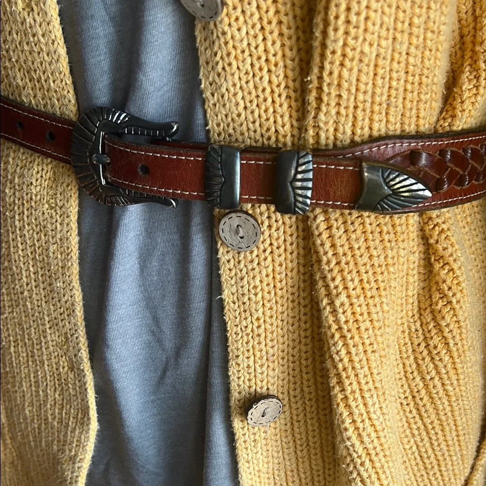 Vintage Braided Leather Buffalo Nickel Belt SMALL